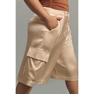 Anthropologie Hutch Satin Cargo Bermuda Shorts Taupe Sz Small Contemporary